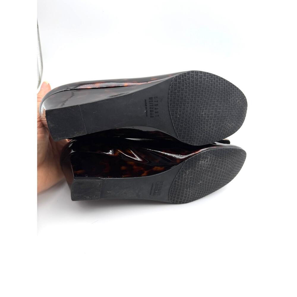 Stuart Weitzman Patent Leather Tortoise Bow Wedge Pumps Women's Size 9 M - Picture 8 of 10